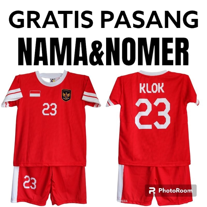 SETELAN BAJU BOLA ANAK LAKI LAKI/SETELAN BAJU BOLA TIMNAS INDONESIA/GRATIS SABLON NAMA DAN NOMER PUNGGUNG