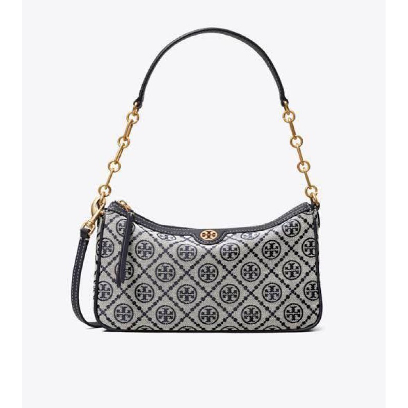 tory burch tb studio t monogram navy jacquard
