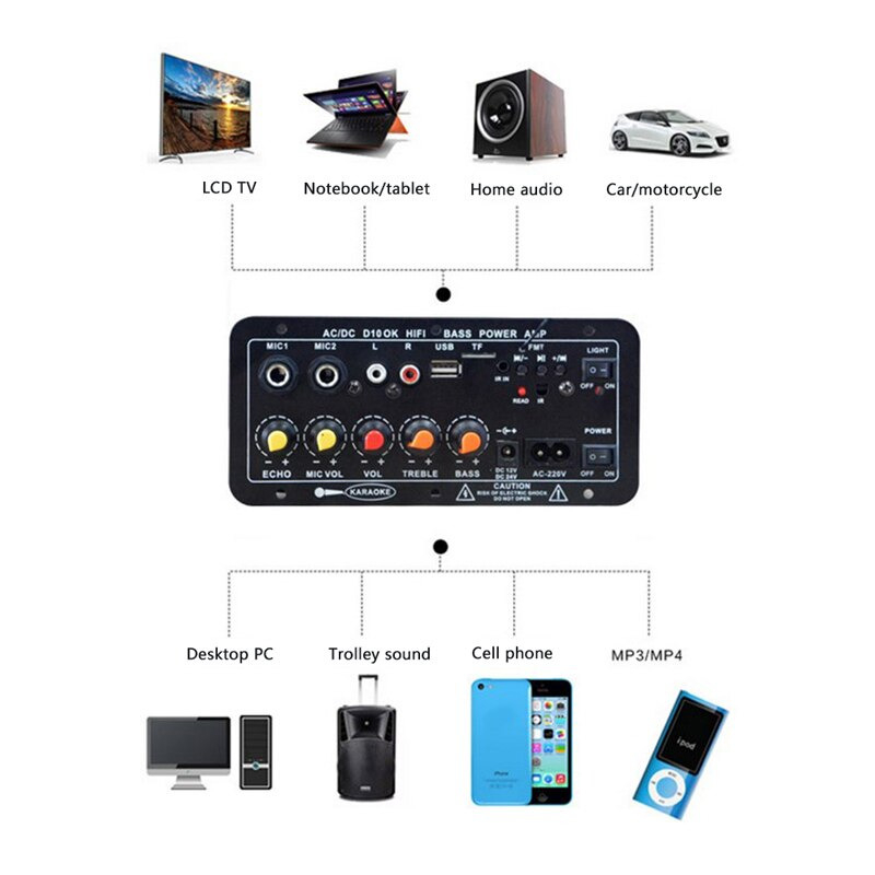 TaffSTUDIO Amplifier Board Audio Bluetooth USB FM Subwoofer DIY 40W - D30 - Black