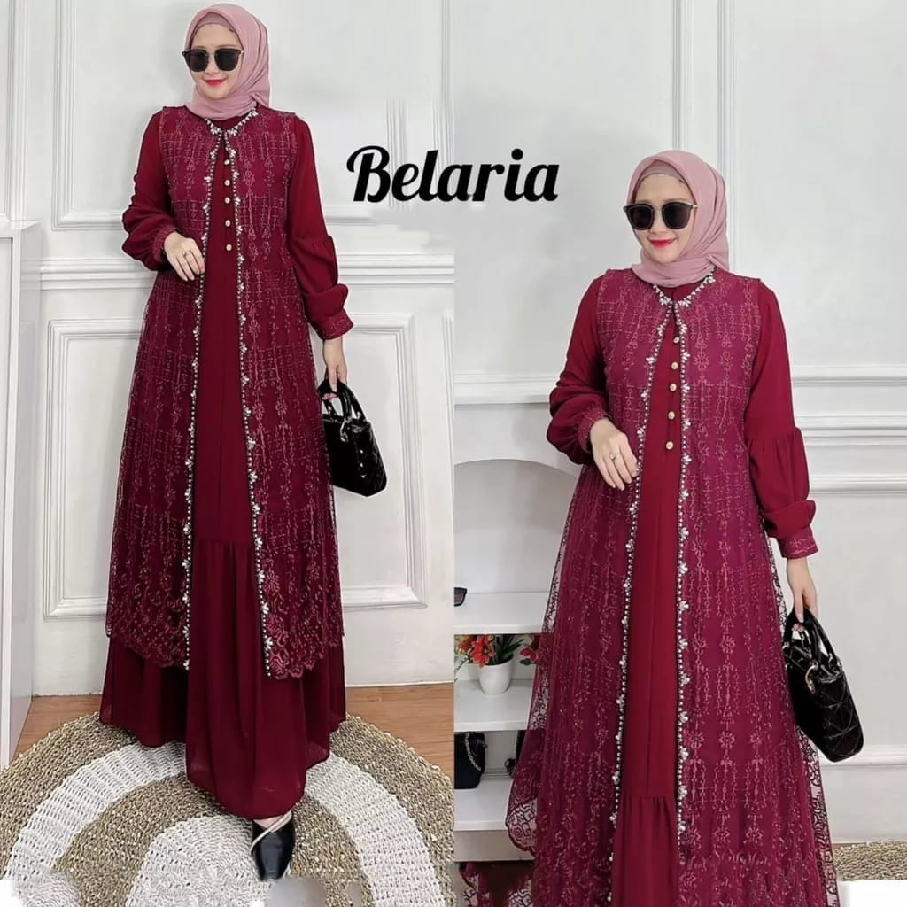 Belaria dress Gamis mewah kondangan bahan shimmer aplikasi mutiara Fashion muslim perempuan gamis terbaru 2024 davira dress