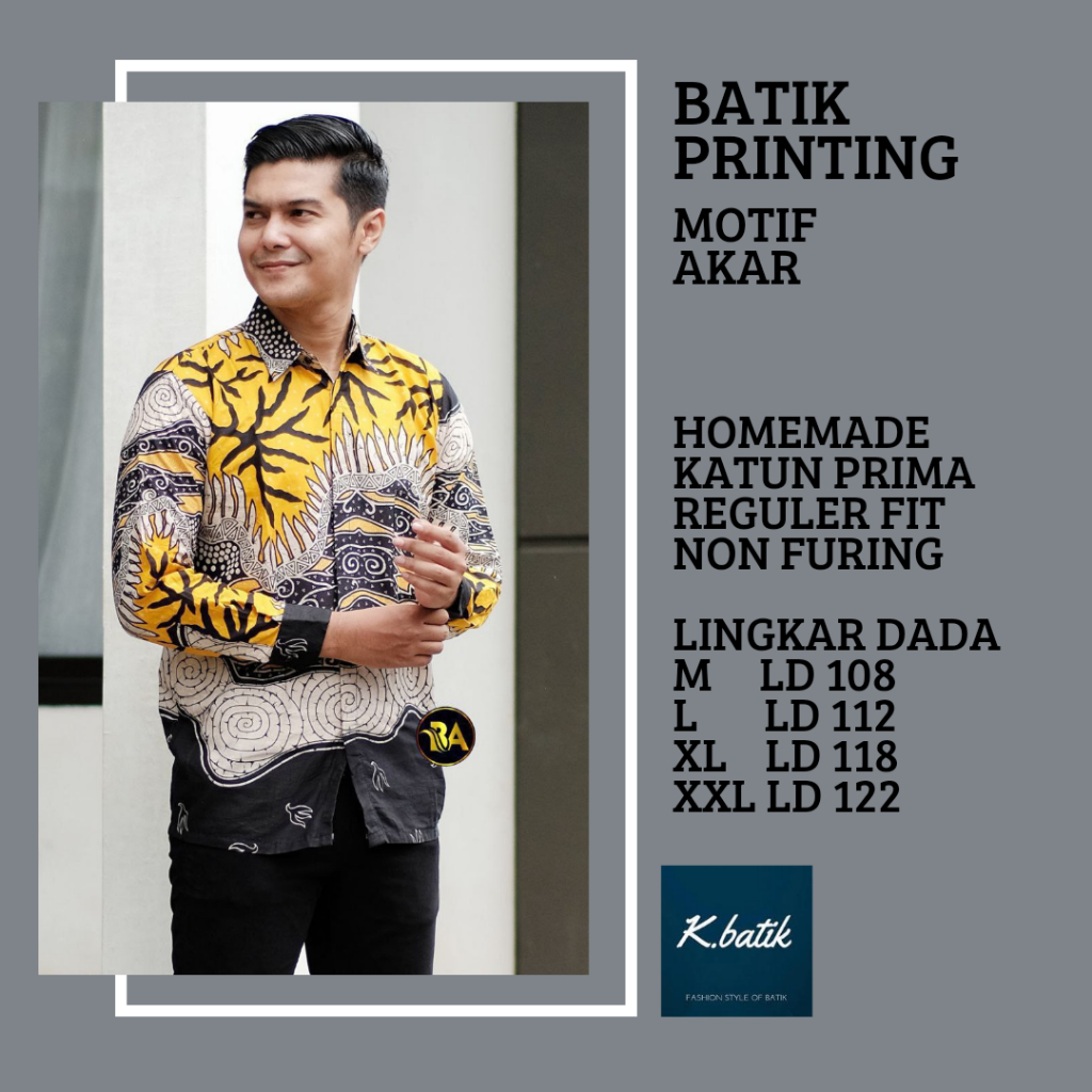 KEMEJA BATIK PRIA LENGAN PANJANG MOTIF AKAR KUNING BATIK MODERN BATIK SERAGAMAN KANTORAN BATIK PEKALONGAN BATIK KATUN