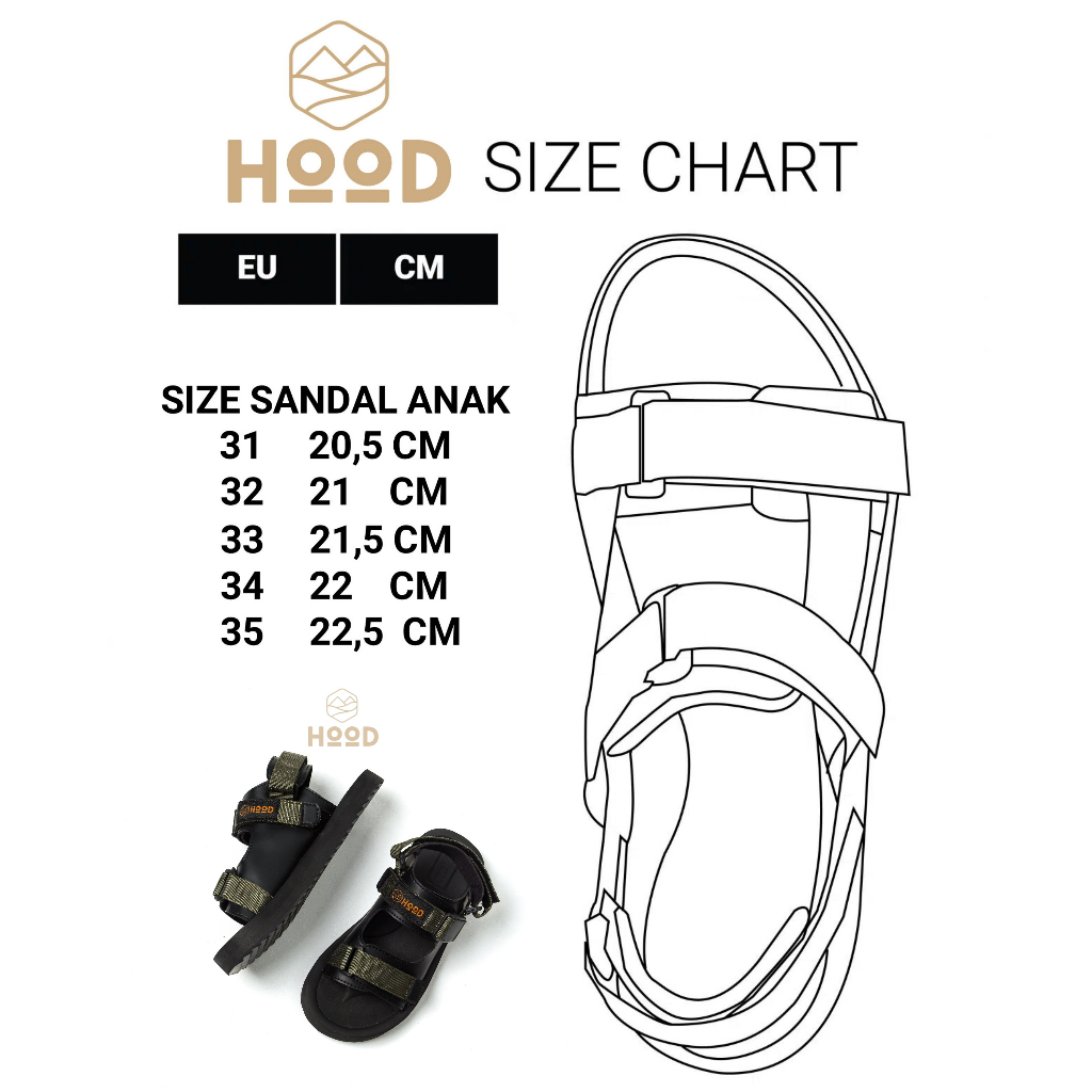 HOOD X HOODJAS Footwear - Sandal Gunung Traveling Anti Slip Anak Laki Laki Perempuan Unisex Hitam