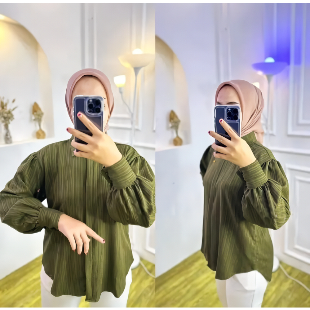 KEMEJA BLOUSE LUNA TANGAN BALON BAHAN LADY CRUSH / KEMEJA WANITA TERBARU / Baju Atasan Wanita Terbaru / kemeja wanita / Blouse Wanita / Baju Wanita / atasan Wanita Kekinian