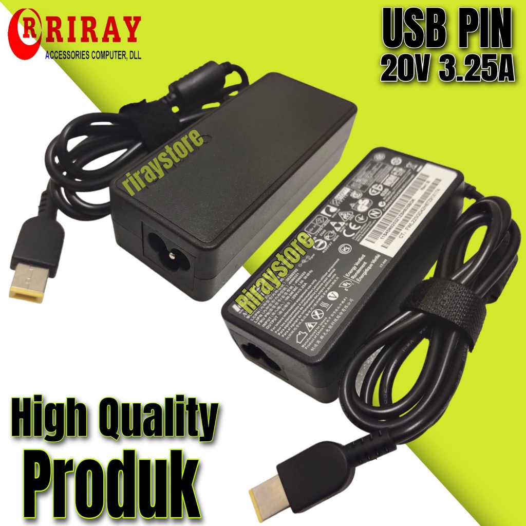 Charger Laptop LENOVO Thinkpad E440 E450 E455 E460 E465 E431 E531 E550 T430 T431S T440 20V~3.25A USB