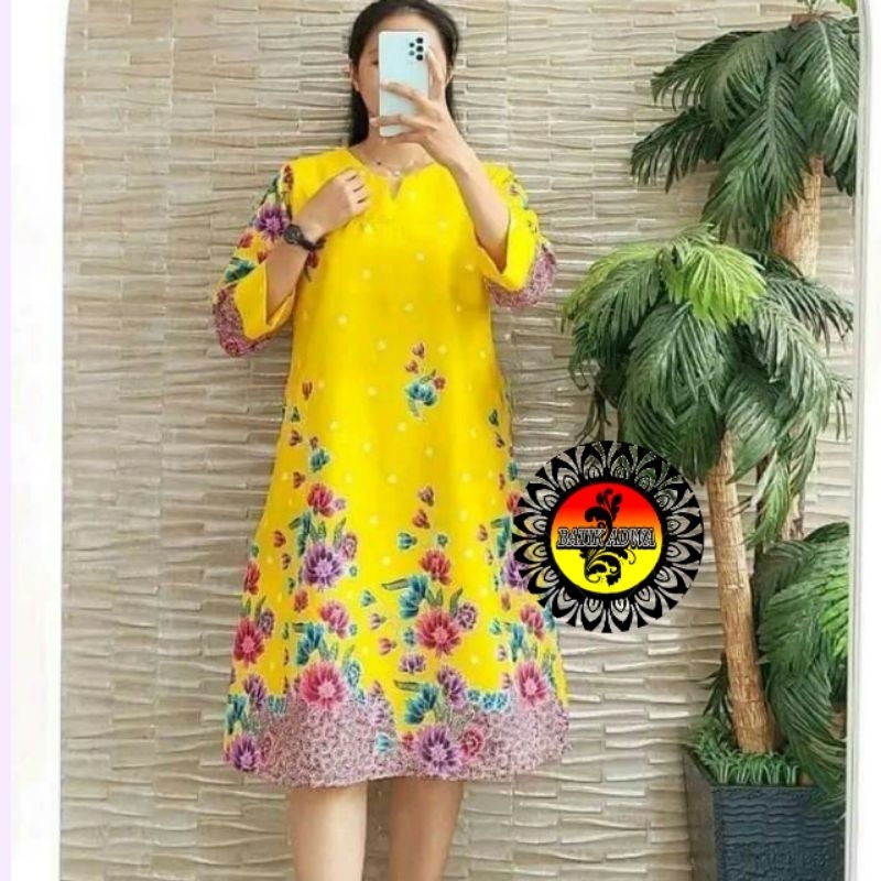 Dress A line Bunga Teratai Code 294 - Dress Batik Adwa Lapis Furing - Simpel Cantik dan Elegan Terda
