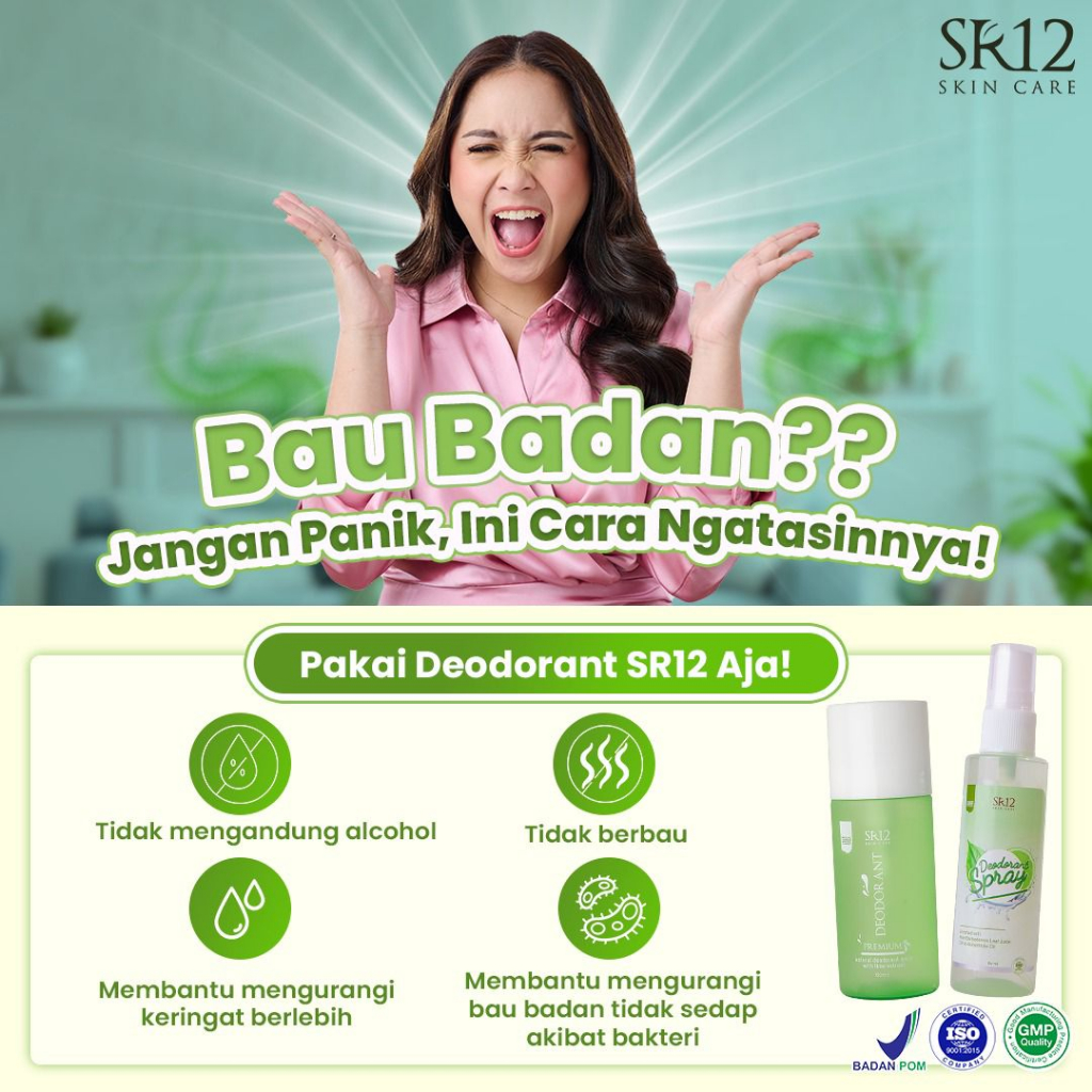 Deodorant Spray SR12 Herbal Ampuh atasi Bau Badan Keringat Berlebih Mencerahkan Ketiak BPOM 60 ml