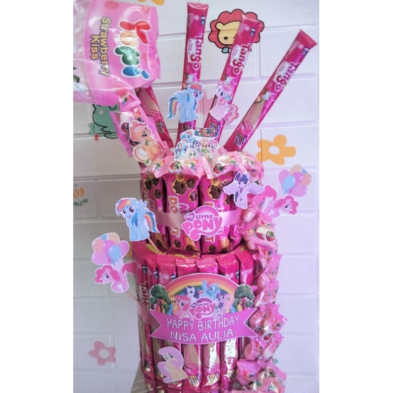 Bingkisan ulang tahun tart snack tower bisa custom tema dan tarik uang