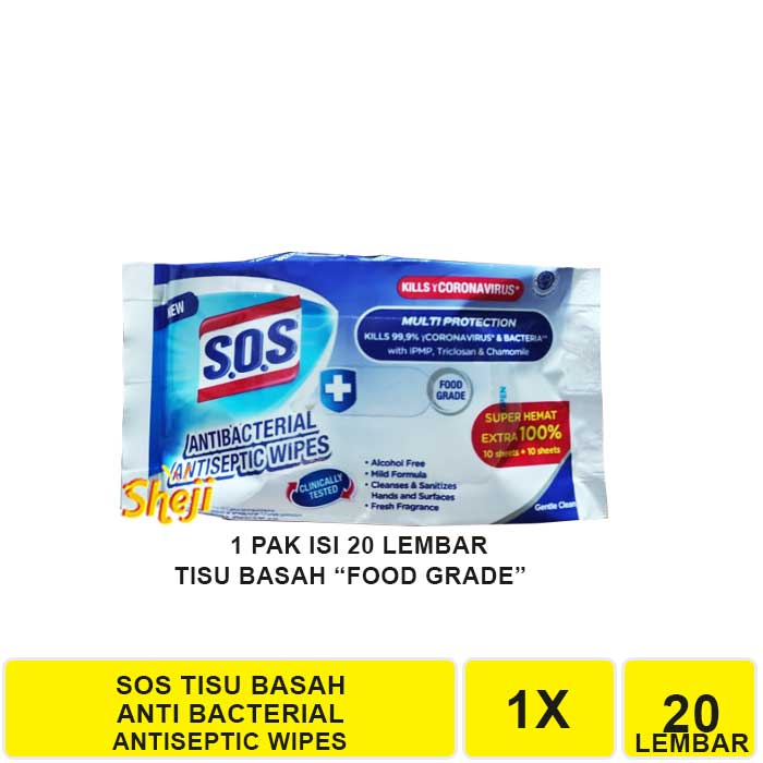 SOS WIPES ANTIBACTERIAL EXTRA 10 LEMBAR (1 PAK ISI 20 LEMBAR)