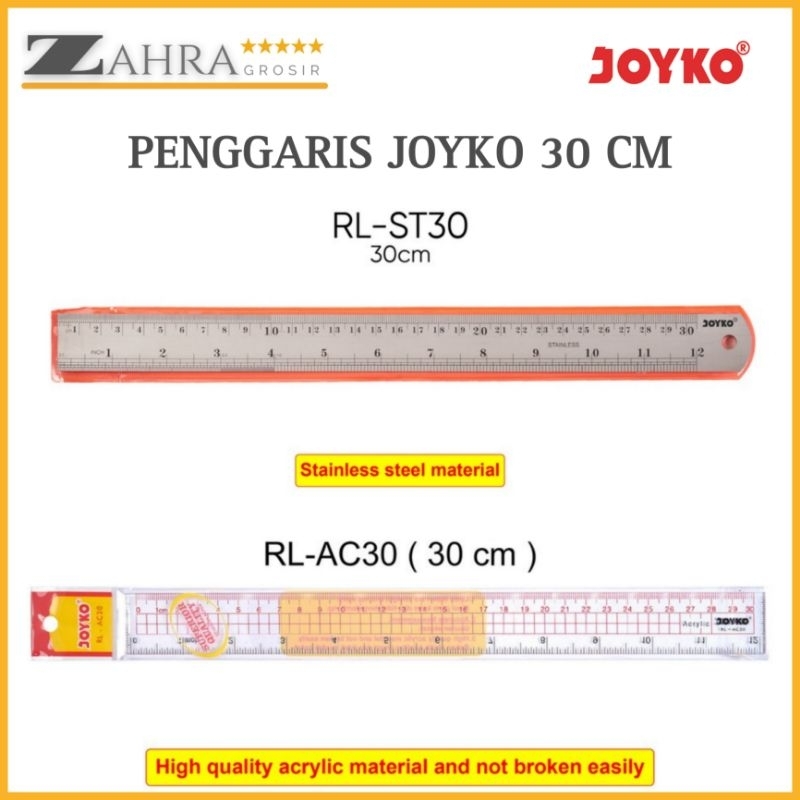 

Penggaris 30 cm Joyko Original Acrylic & Stainless Steel Ruler