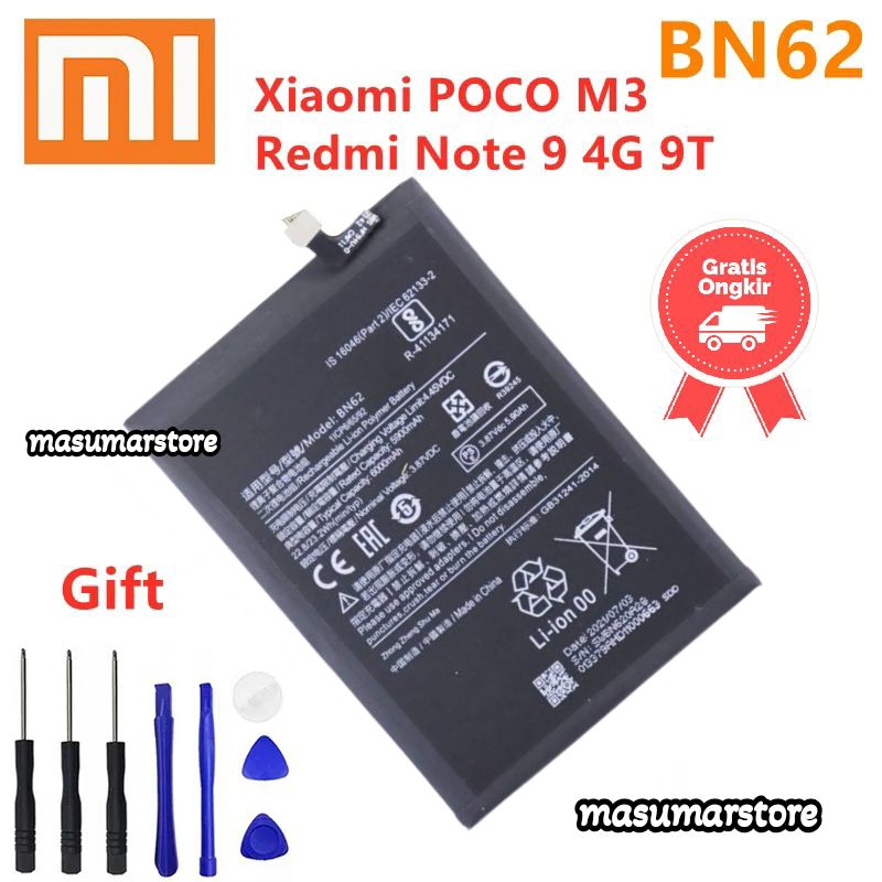 Baterai Batre Battery BN62 XIAOMI POCO M3 / Redmi 9T 6000mah ORIGINAL