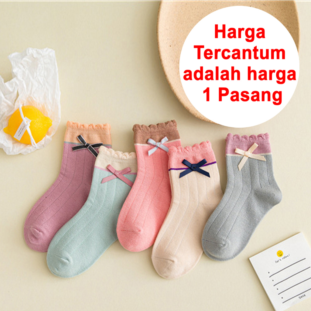 PROMO 12.12 PUNCAK Okaybaby B149 Kaos Kaki Anak Perempuan (PREMIUM QUALITY) Bahan Tebal Lembut Motif Pita Lucu Terbaru 1-9 Tahun