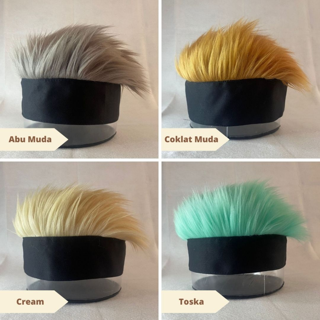 Topi Wig Pria Rambut Palsu Cosplay Anime Keren Bulu Korea Warna Biru Hitam Putih Merah Abu Ungu Coklat Orange Silver Pink Kuning Cream Toska Gradasi