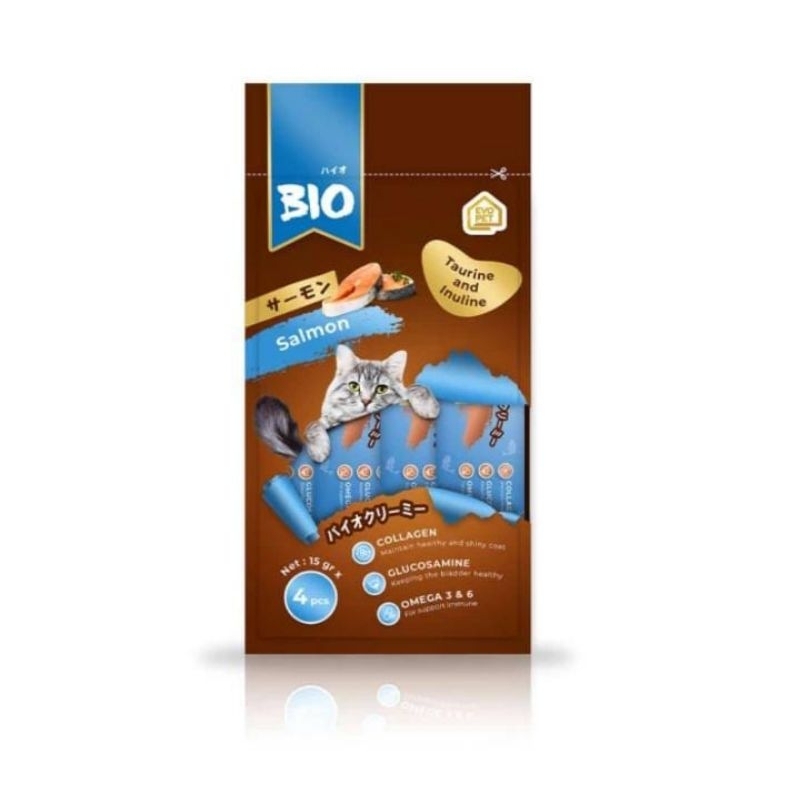 Cemilan kucing BIO CAT 15g*4pcs Snack kucing Murah- Salmon