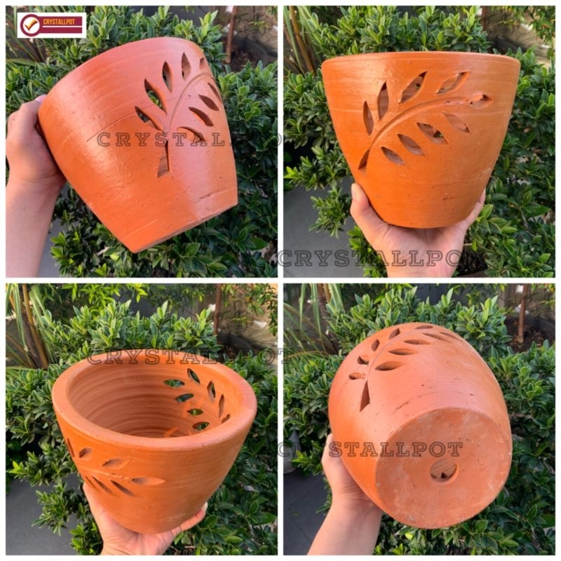 POT BUNGA TANAMAN GERABAH TANAH LIAT MOTIF DAUN TERRACOTTA D22 - MOTIF DAUN