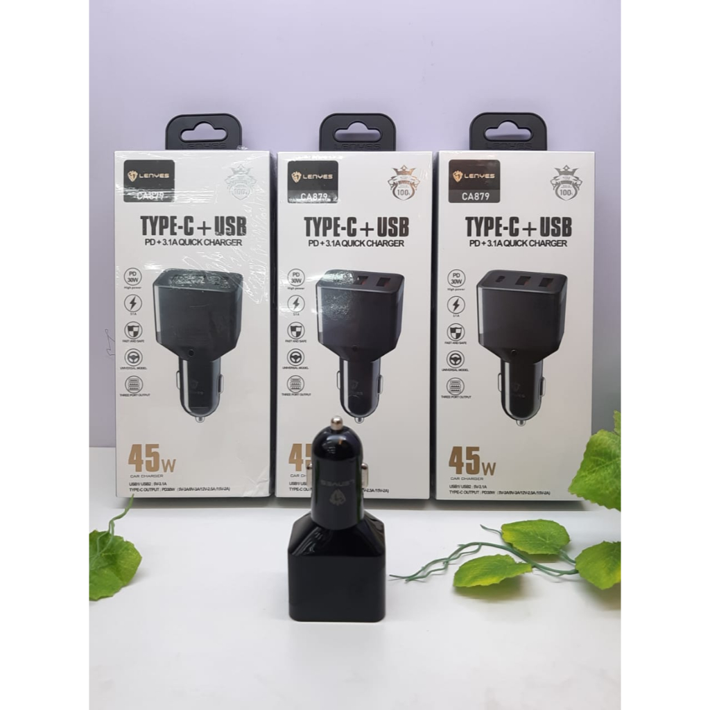 Adapter Mobil Lenyes CA879 45W Car Charger 3.1 PD 30W Fast Charging Power Delivery Adapter Hp Mobil