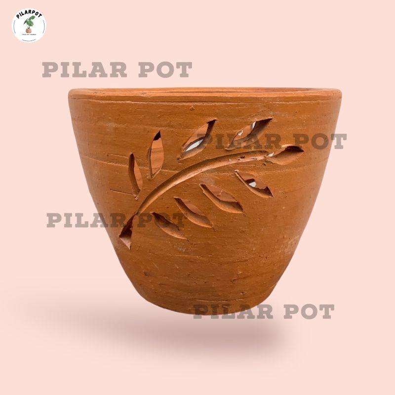 POT BUNGA TANAMAN GERABAH TANAH LIAT MOTIF DAUN TERRACOTTA D22 - MOTIF DAUN