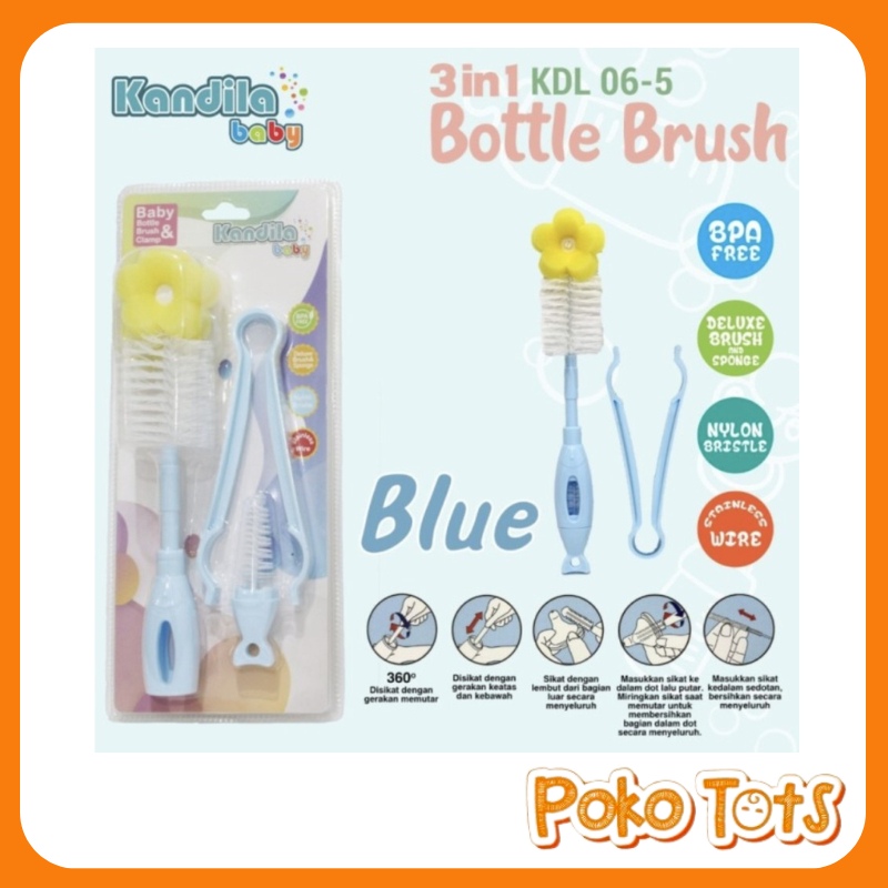 Kandila Baby Bottle Brush &amp; Clamp Isi 3pcs KDL06-5 Sikat Pembersih Botol