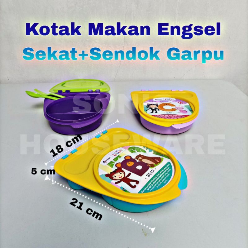 Kotak Makan Kotak Bekal Lunch Box Tepak Makan Ompreng Sekat Sendok Garpu Engsel Ompreng Bento Anak L