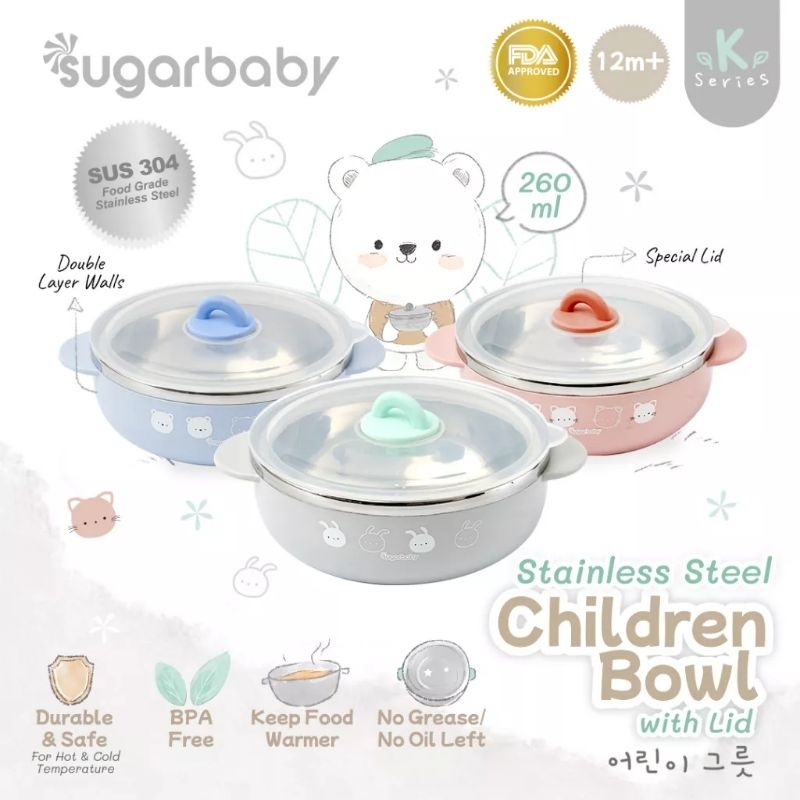 Sugar Baby Stainless Steel Childern Bowl With Lid/ Mangkok Stainless anak