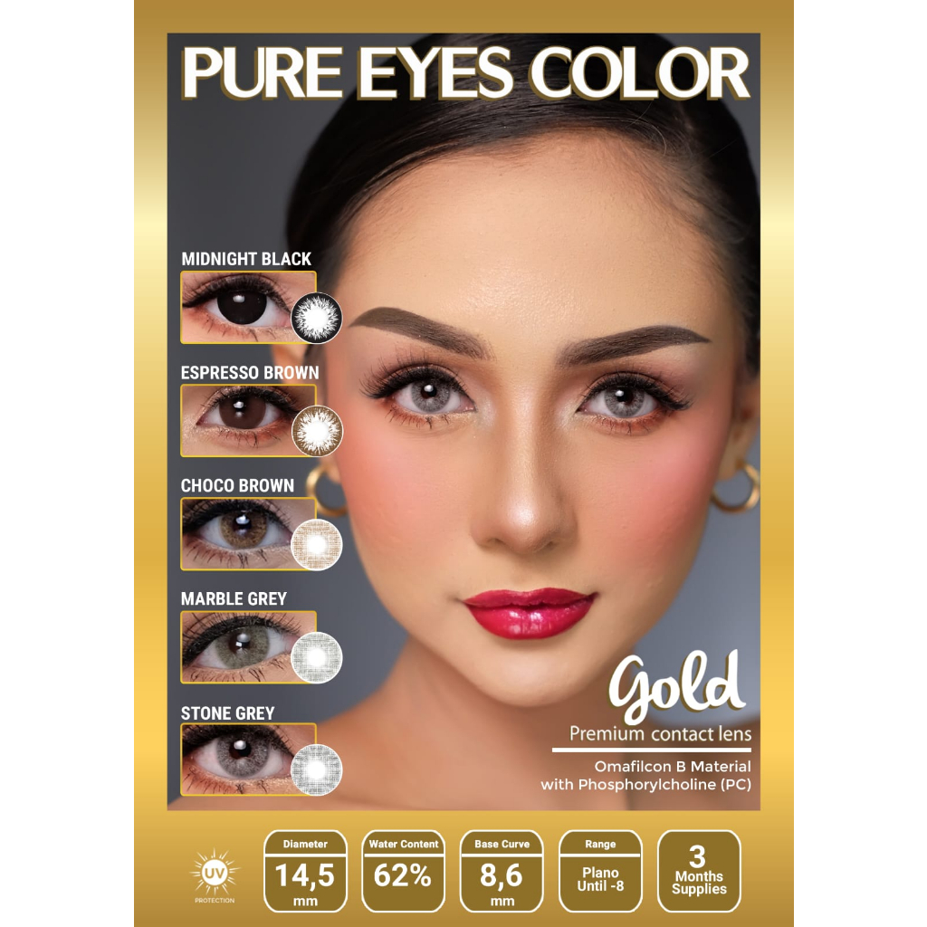 Softlens Warna Pure Eyes Color Gold warna Grey (Marble)