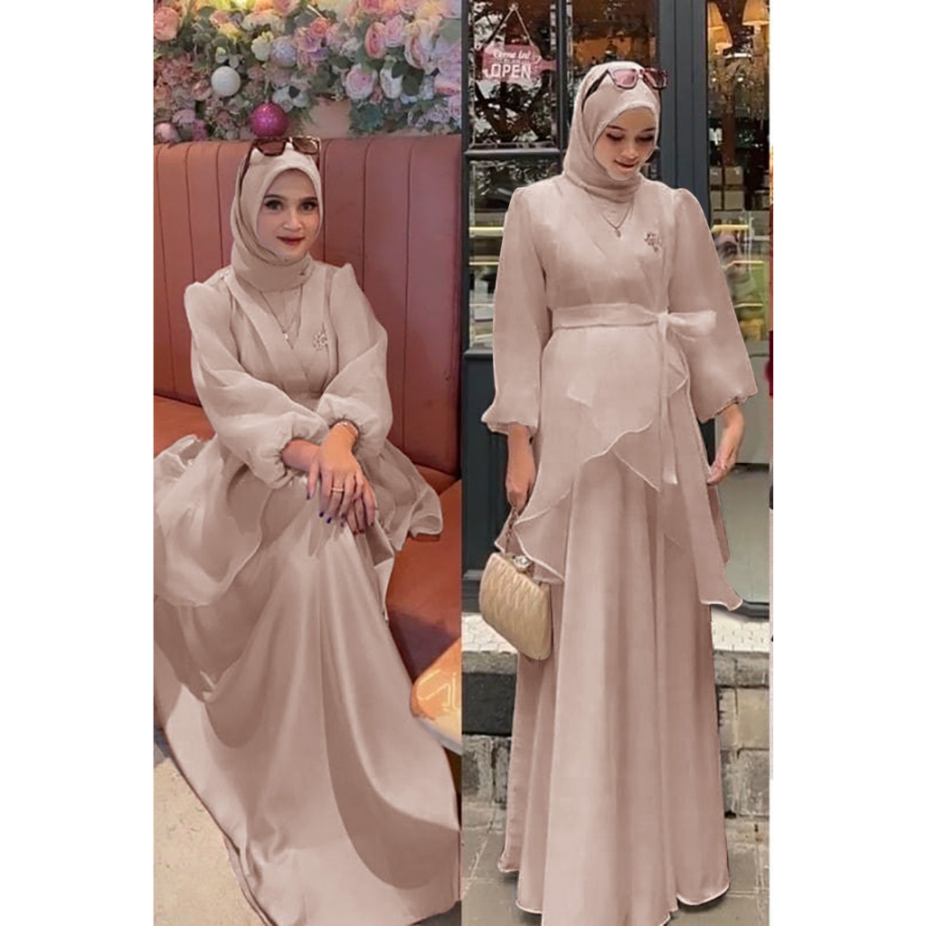 O2 Fashion / Maxi organza / gamis muslim model terbaru