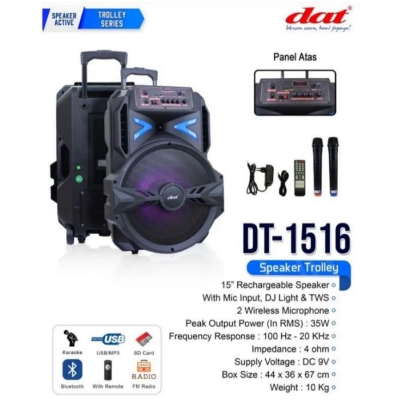 Speaker Portable Wireless 15 inch DAT DT-1516