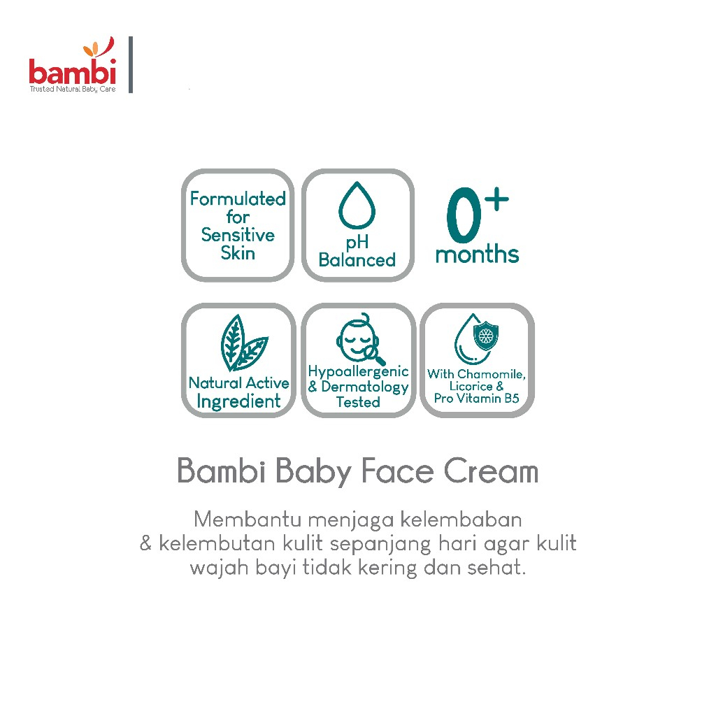 Bambi Baby Face Cream 50ml | Krim Wajah Bayi Kulit Normal - Sensitif | Lotion Pelembab Perawatan Wajah Bayi