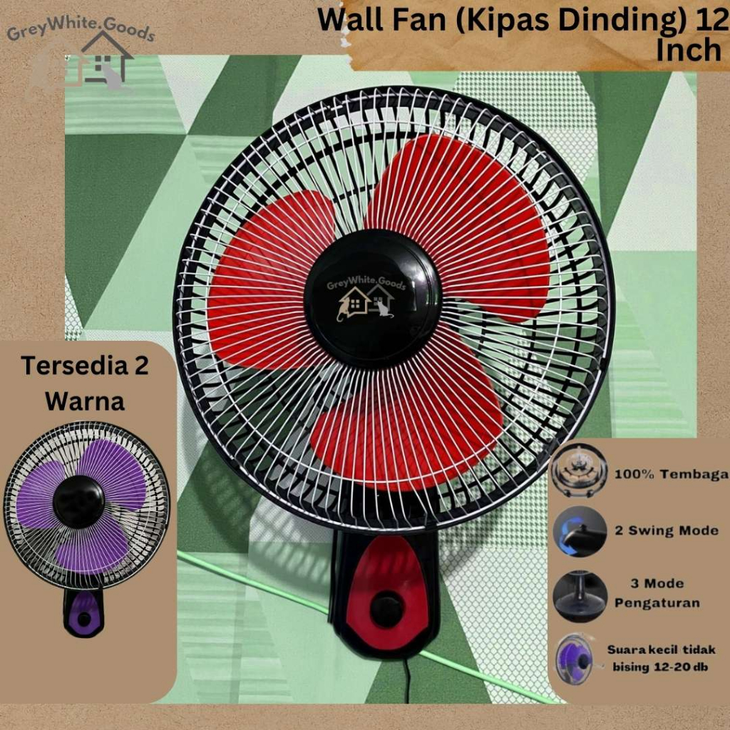 GW Wall Fan 12 Inch Kipas Dinding Hemat Daya Tidak Bising