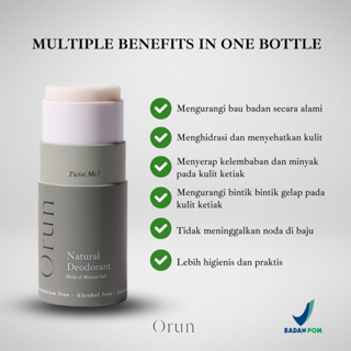 [BPOM] ORUN Natural Mineral Deodorant 40gr - Made With Mineral Salt / Deodoran / Deodoran Bau Badan / MY MOM