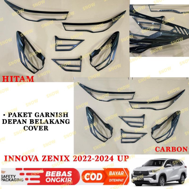 Paket Garnish Lampu Depan Belakang Innova Zenix 2022 2023 2024 Up Hitam Carbon