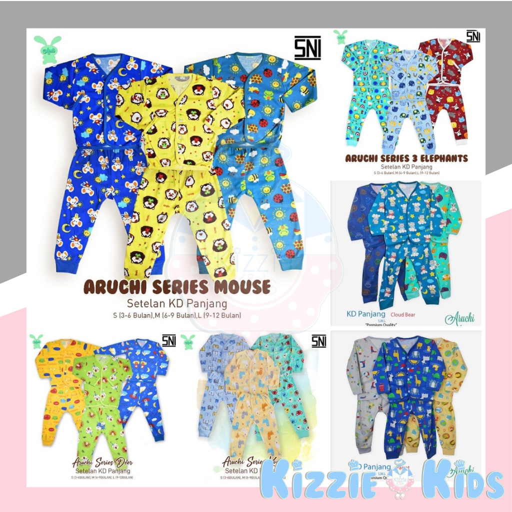 ARUCHI SETELAN PANJANG KANCING DEPAN Motif Size NB S M L isi 1 Stel