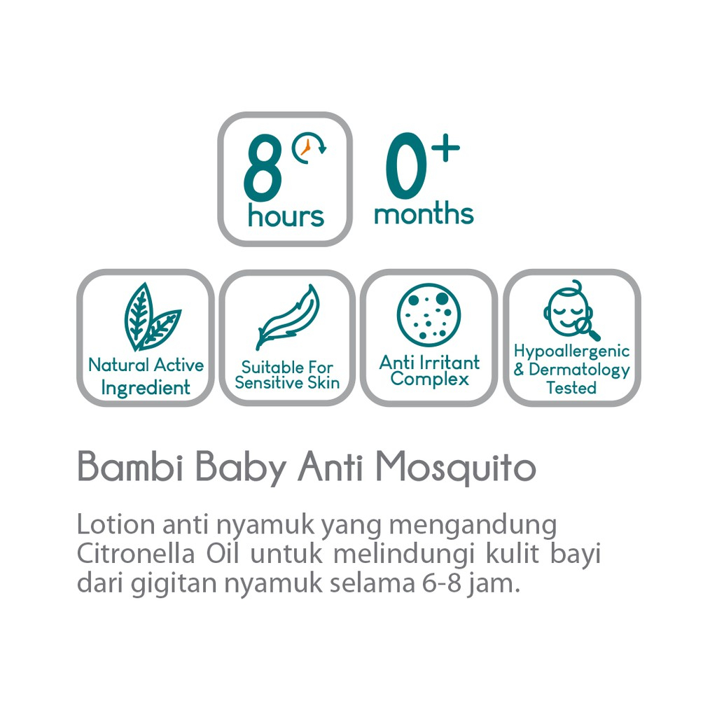 Bambi Baby Anti Mosquito Lotion with Citronella Oil &amp; Anti Irritant Complex 50ml | Lotion Anti Nyamuk Bayi Kulit Normal - Sensitif