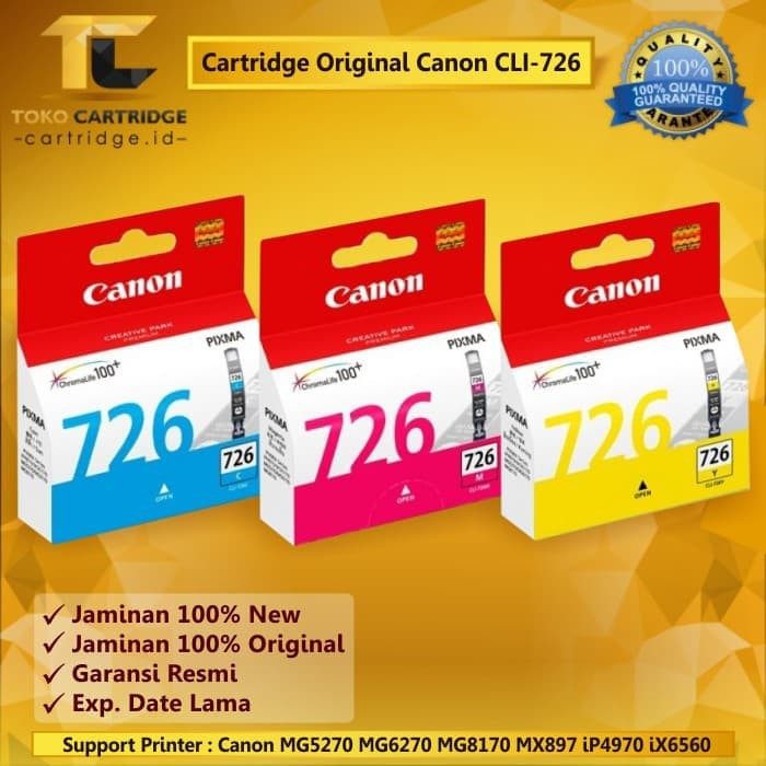 Cartridge Ink 726 CLI726 Canon IP 4870 4970 IX 5650 MG 5170 5270 5370 6170 6270 8170 8270 CMYK