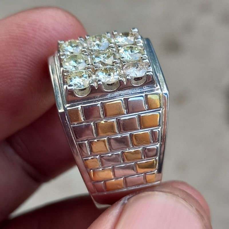 cincin pria sangat mewah full berlian banjar 9 pcs simpel ellegan fre box free memo lab bukti keasli