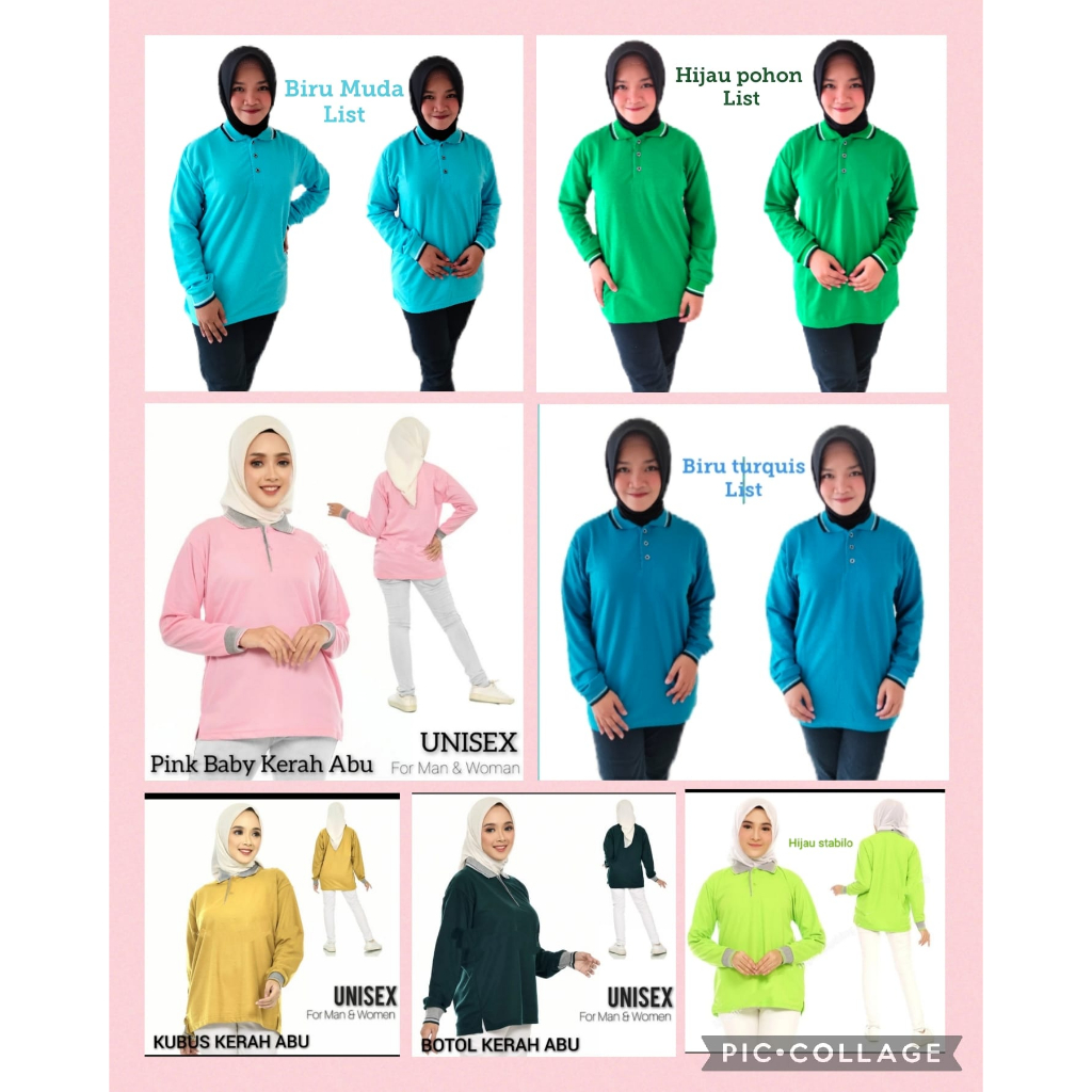 Kaos Kerah FO List Wanita Lengan Panjang - Kaos Kerah Panjang Wanita - Kaos Kerah Perempuan Hijab - 