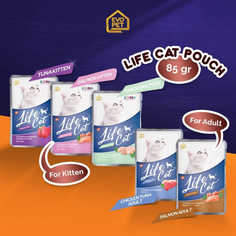 ( 24 Sachet / 1 Dus ) Makanan Kucing Life Cat Sachet All Variant Pouch 85G