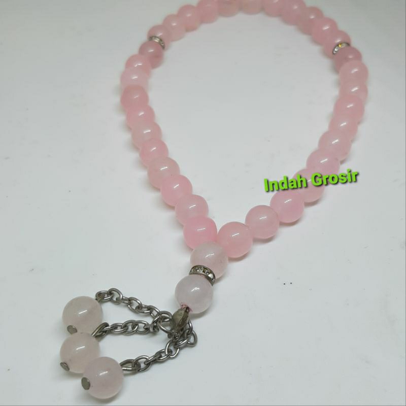 Tasbih batu rose quartz 33butir 8mm rondel bandul 3