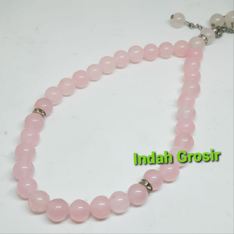 Tasbih batu rose quartz 33butir 8mm rondel bandul 3