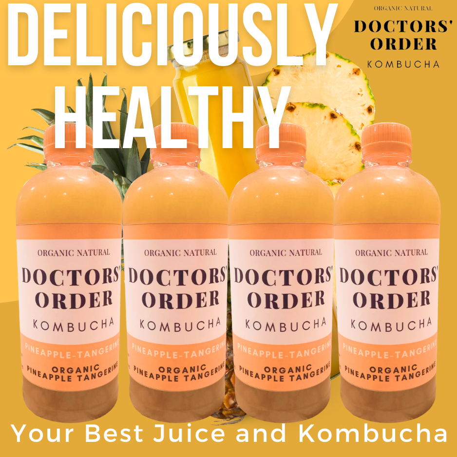 

Doctors' Order Kombucha (LIMITED PROMOTION): ORANGE + PINEAPPLE + TANGERINE Fresh Coldpress Juice.