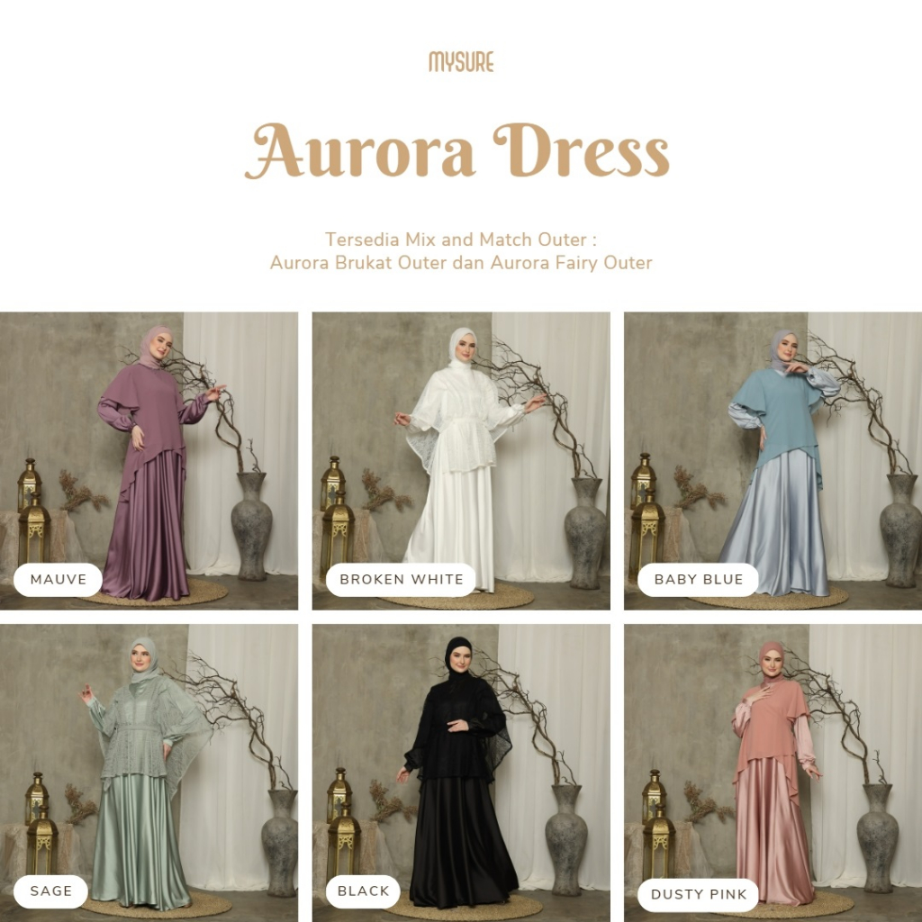Aurora Dress Brokat Outer Only Exclusive Gamis Mysure Black Sage Dusty Pink Broken White Mauve Baby 