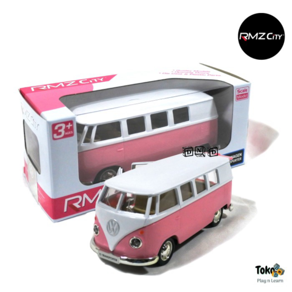 Unik Mainan Anak Diecast Metal Mobil RMZ Volkswagen Samba VW Combi Pink Limited