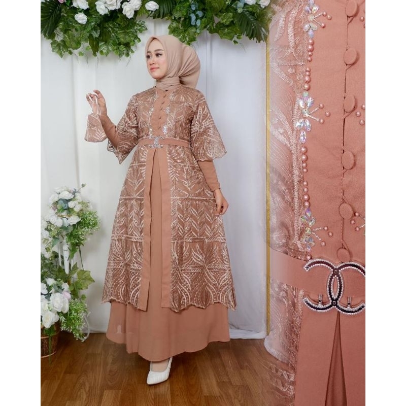 Gamis Adeena Dress Tile Sapto / Gamis Tile / Gamis Pesta / Gamis Cardigan Lepas Pasang / Gamis Kondangan / Gamis Mewah / Gamis Seragaman Keluarga / Gamis Wisuda / Gamis Lamaran / Dress Pesta / Dress / Gamis Brokat / Gamis Busui