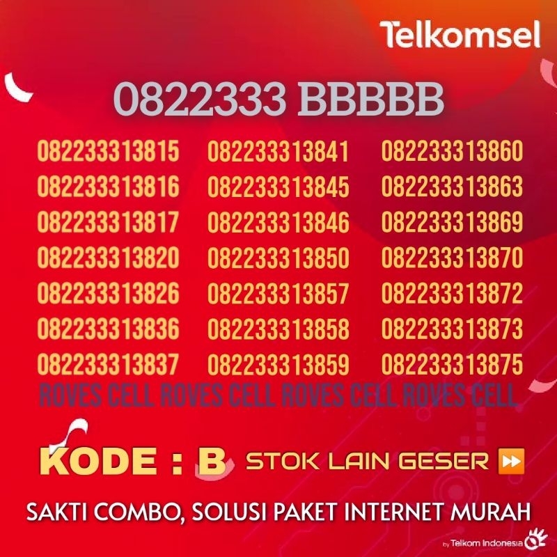 KARTU SAKTI LOOP NOMOR CANTIK RAPI 0822333 MURAH CHIP 4G LTE SAKTI COMBO