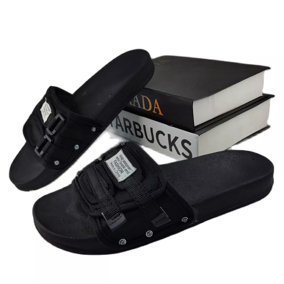 TERLARIS Sandal Slop Pria Fashion Slip On Dewasa Anti Slip Terbaru 2023-Fashion Oval Hitam