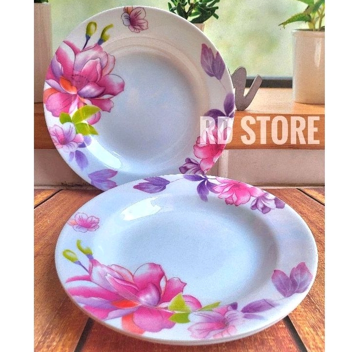 promo 6.pcs piring makan cekung melamine meishing motif rose