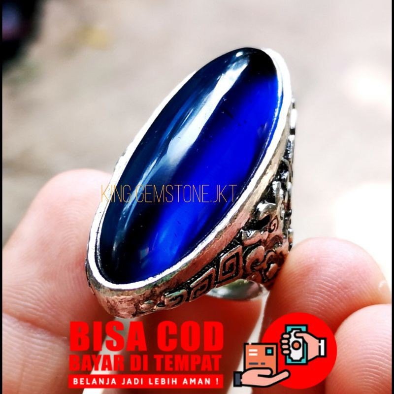 Cincin Pria Natural Batu Permata Royal Blue King Sapphire Model Pandan Big Size crystal HIGH QUALITY