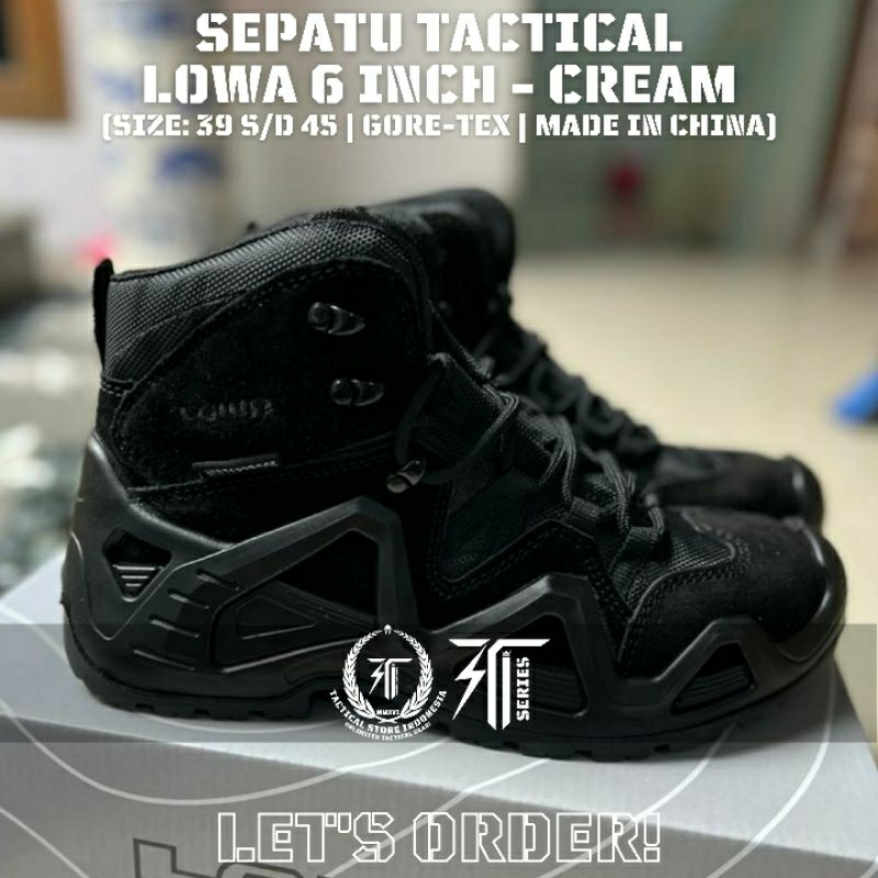 Sepatu Tactical Lowa China 6 Inch - Hitam / Hijau / Cream