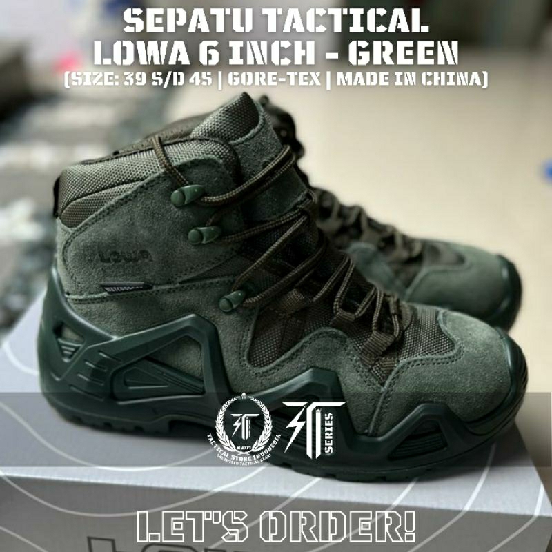 Sepatu Tactical Lowa China 6 Inch - Hitam / Hijau / Cream