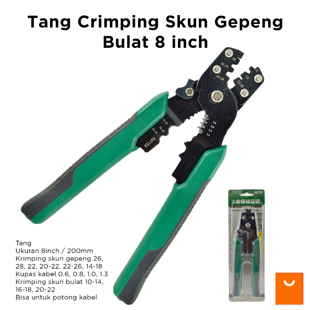 Tang Crimping Skun Gepeng Bulat 8 inch Tang Kupas Potong Kabel