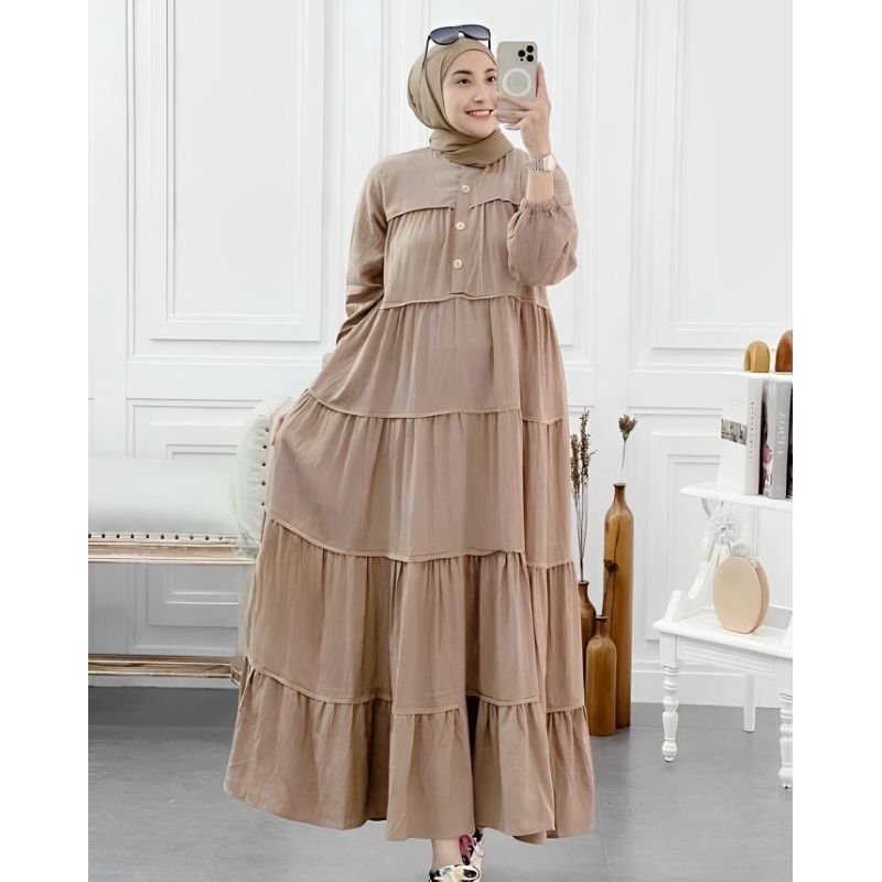 ASYILA MIDI DRESS CRINKLE AIRFLOW/INARA DRESS MAXY BAJU MUSLIMAH/GAMIS MUSLIM WANITA KEKINIAN/FAR MOSLEMSTORE